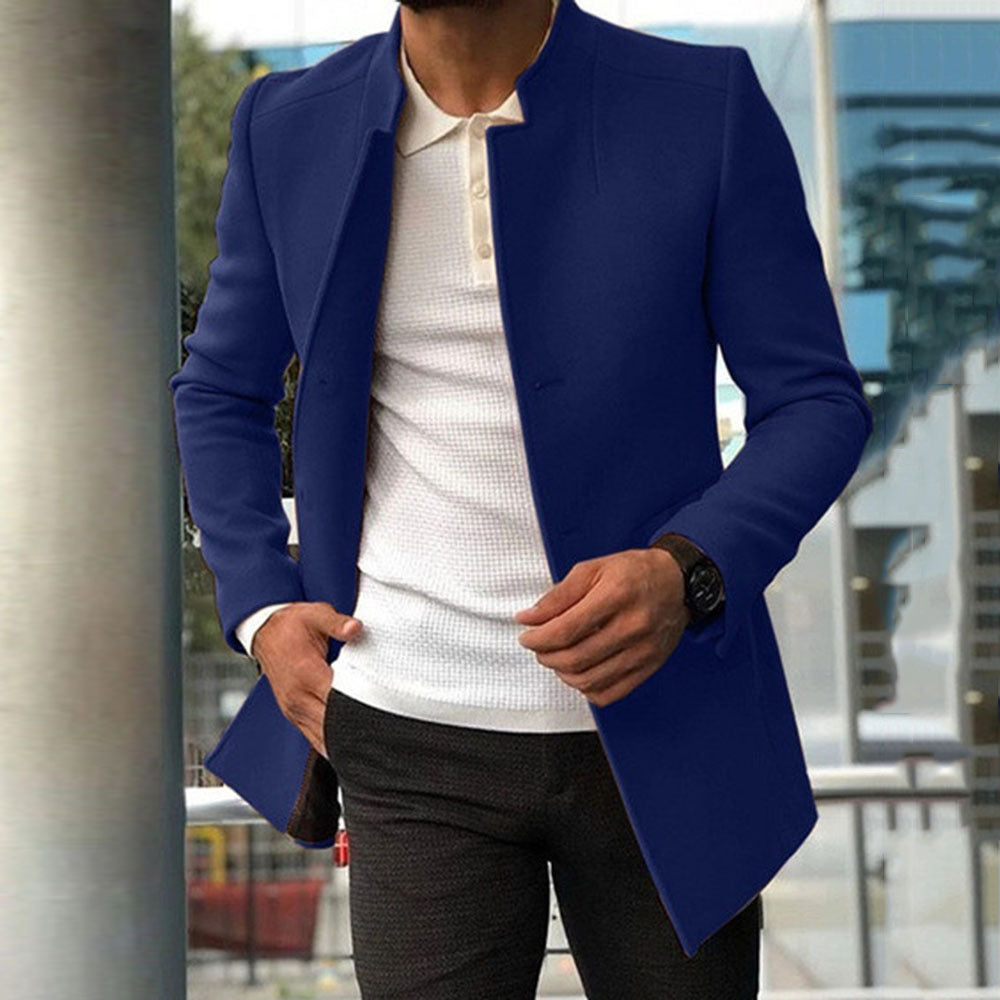 Men's Slim Coat Fashion Single-breasted Solid Color Business Jackets Fall And Winter Tops Outwear Clothing