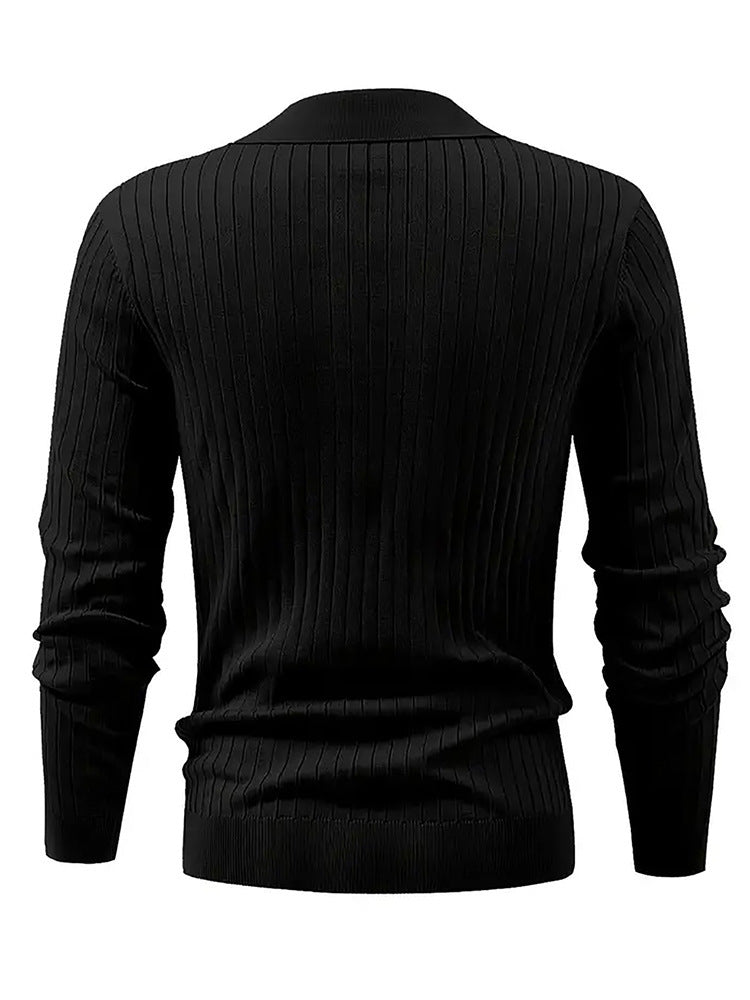 Lapel Texture Stretch Slim Knit Polo Shirt Men Polo Shirt Fashion Waffle Long-sleeved Tops Clothing Casual Comfortable Golf Men's Clothing